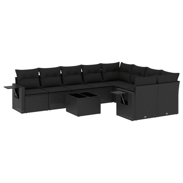 vidaXL Garden Sofa Set Black PE rattan, powder-coated steel, tempered glass