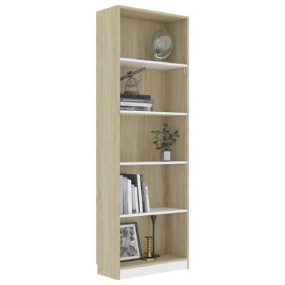 vidaXL 5-Tier Book Cabinet White and Sonoma Oak 23.6"x9.4"x68.9" Engineered Wood