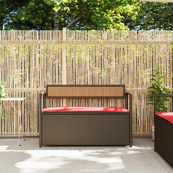 vidaXL Patio Storage Bench with Cushion Brown Poly Rattan