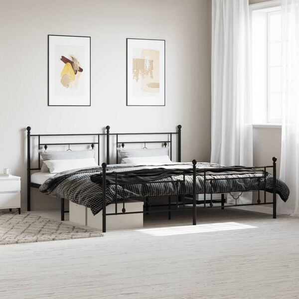 vidaXL Bed Frame Black Powder-Coated Steel Double Bed Frame