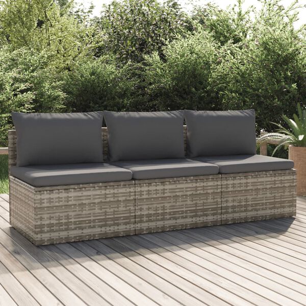 vidaXL 3-Seater Garden Sofa Grey Poly Rattan Large Adjustable Feet