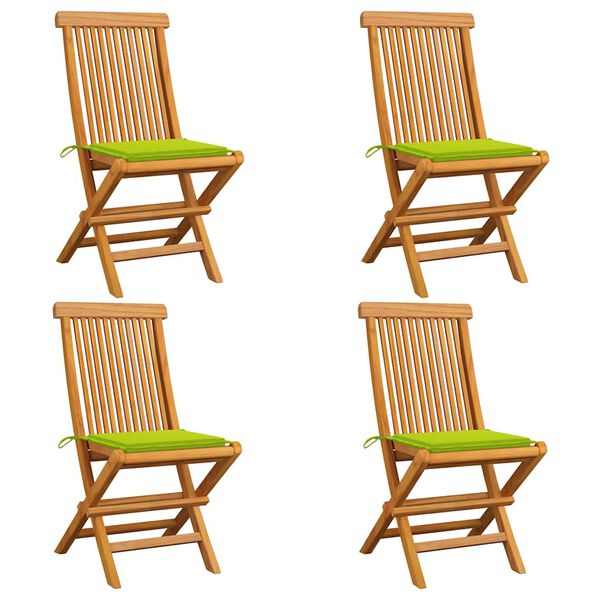 vidaXL Patio Chairs with Bright Green Cushions 4 pcs Solid Teak Wood