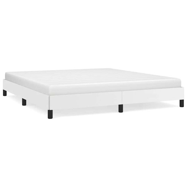 vidaXL Bed Frame White Faux leather, plywood, engineered wood King