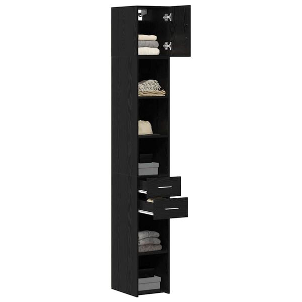 vidaXL Slim Storage Cabinet with Drawer Black oak 30 x 42.5 x 225 cm