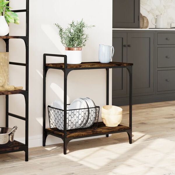 vidaXL Kitchen Trolley Smoked Oak 23.8"x12.2"x28.5" Engineered Wood