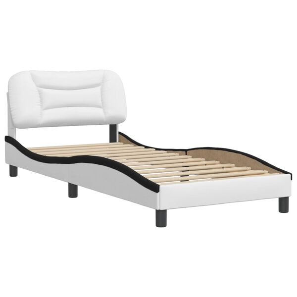vidaXL Bed Frame without Mattress "Hvar" White and Black 31.5"x78.7" Faux Leather