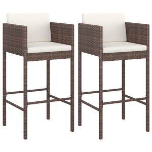 vidaXL Bar Stool Set of 2 Brown Poly rattan Medium Tough Bar Stool