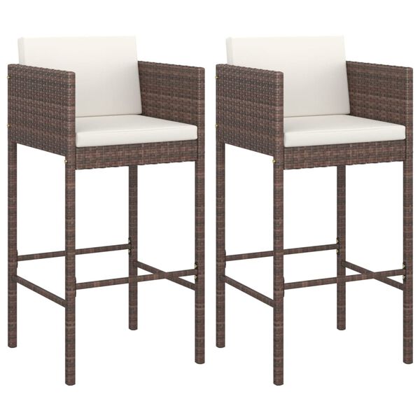 vidaXL Bar Stool Set of 2 Brown Poly rattan Medium Tough Bar Stool