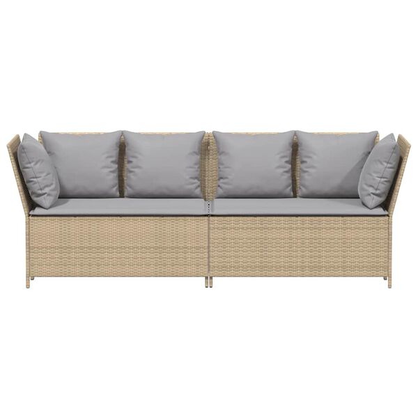 vidaXL Patio Sofa with Cushions Beige Poly Rattan