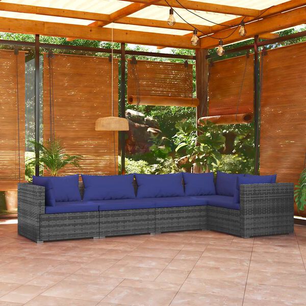 vidaXL Garden Lounge Set Grey PE rattan, powder-coated steel, plastic