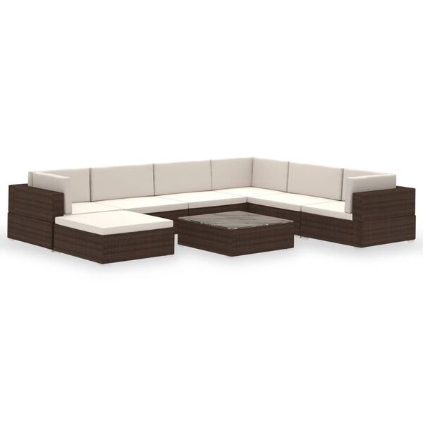 vidaXL Patio Furniture Brown PE Rattan Set Modular Patio Lounge Set
