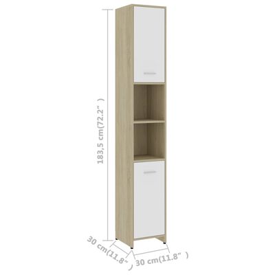 vidaXL Bathroom Cabinet White and Sonoma Oak 11.8"x11.8"x72.2" Chipboard