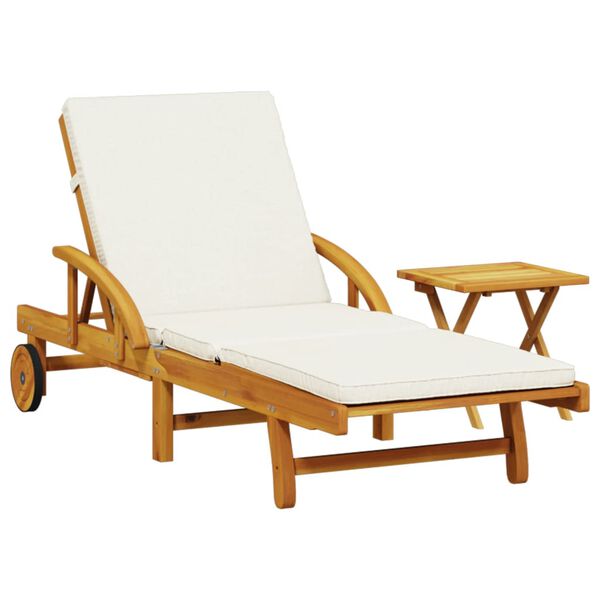 vidaXL Sun Lounger Brown, Cream White Solid Acacia Wood, Polyester