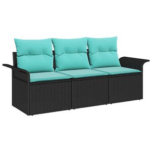 vidaXL Sofa Set with Cushion Manual 3 pcs Black and Blue Poly Rattan