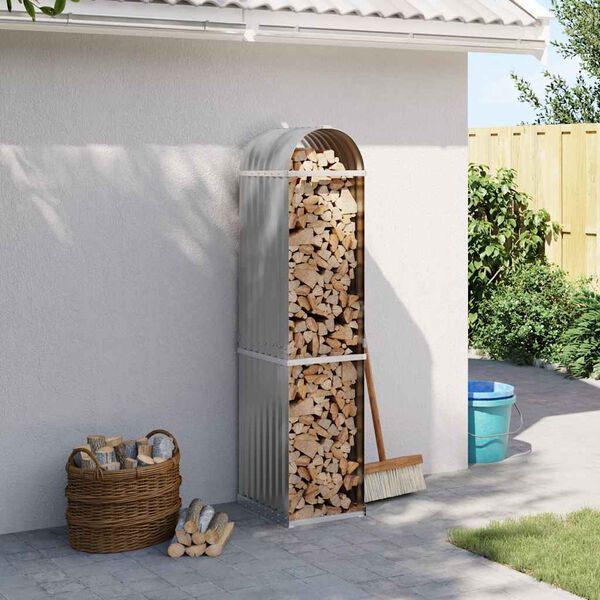 vidaXL Log Holder Light Gray 15.7"x17.7"x66.9" Galvanized Steel