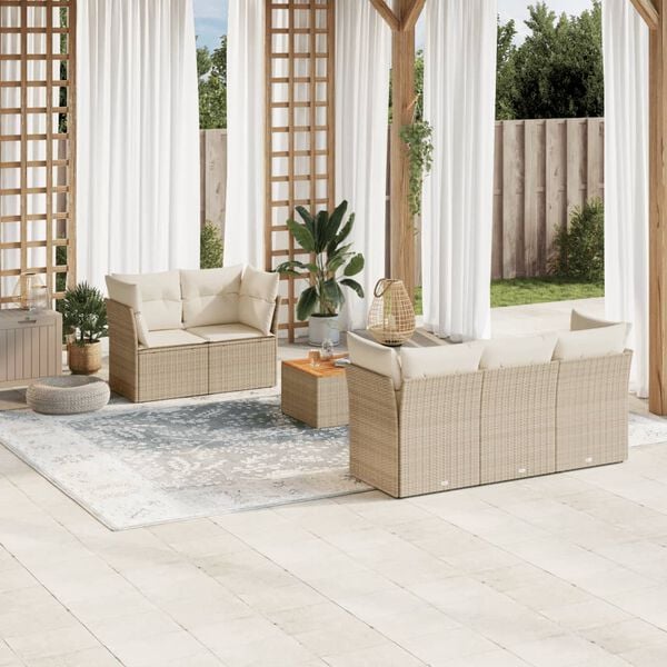 vidaXL Garden Sofa Set Beige PE Rattan 6 Piece Set Modular