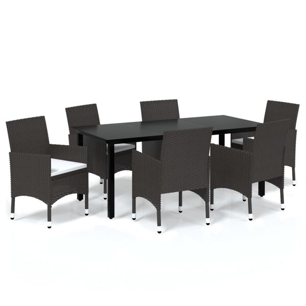 vidaXL Dining Set Brown PE rattan, steel, glass, aluminum, polyester