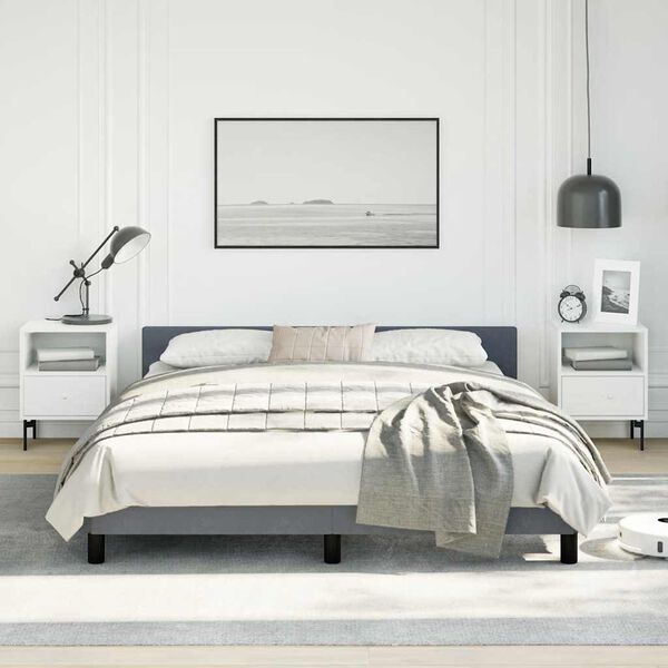 vidaXL Bed Frame With Headboard Dark grey Velvet, plywood, engineered wood