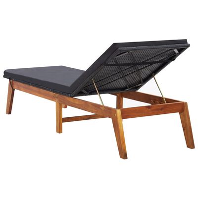 vidaXL Sun Lounger with Cushion Poly Rattan and Solid Acacia Wood