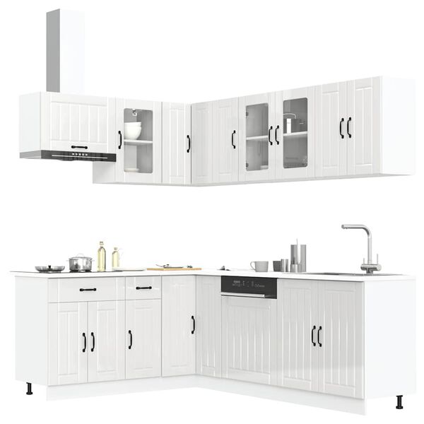 vidaXL Kitchen Cabinet Set Gloss white Engineered wood and glass Large