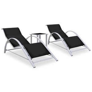 vidaXL Sun Lounger Black, Silver Aluminum, Textilene, Steel, Tempered Glass