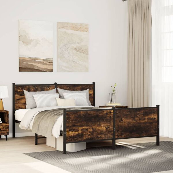 vidaXL Bed Frame Smoked Oak Steel Full Bed Frame Rectangular