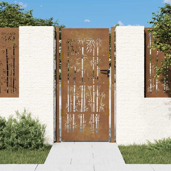 vidaXL Garden Gate 39.4x78.7" Corten Steel Bamboo Design