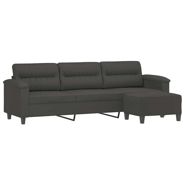vidaXL 3-Seater Sofa with Footstool Dark Gray 82.7" Microfiber Fabric