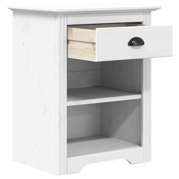 vidaXL Bedside Cabinet White Solid Pine Wood, Engineered Wood, Metal