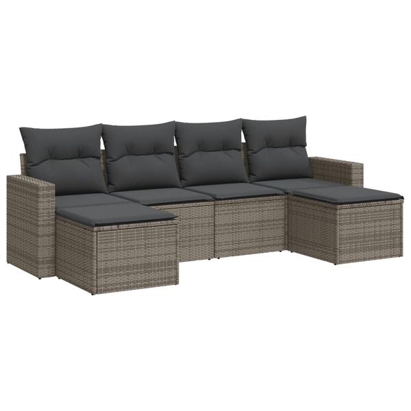 vidaXL Garden Sofa Set Gray PE Rattan 6 Piece Set Adjustable Feet