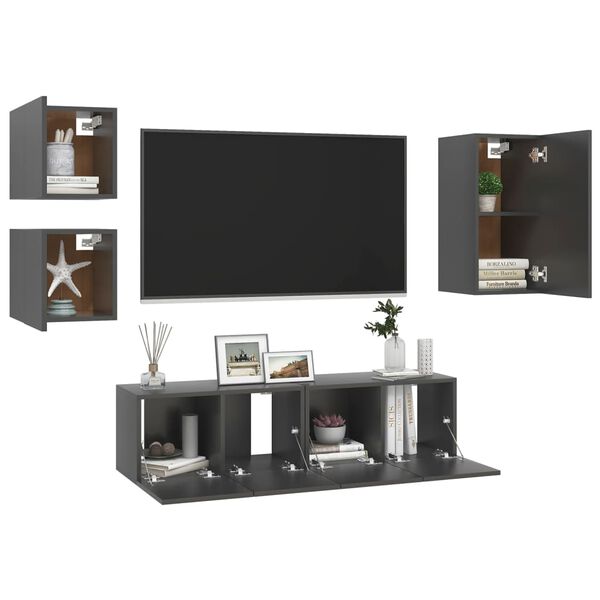 vidaXL TV Cabinet Set Set of 5 Grey Engineered wood TV Cabinet Set