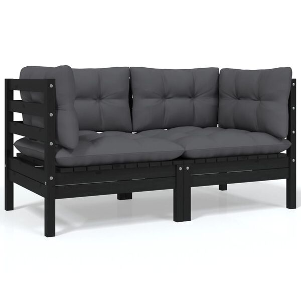 vidaXL Garden Lounge Set Black Solid pine wood, fabric (100% polyester)