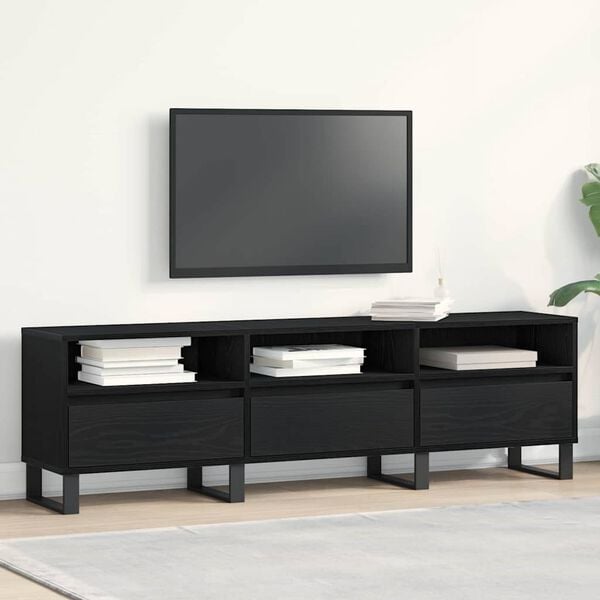 vidaXL TV Cabinet Black Oak 59.06 x 11.81 x 17.52 in Engineered Wood