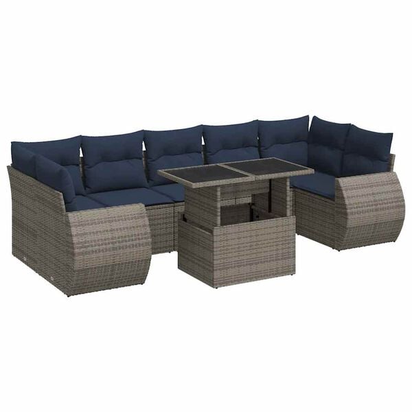 vidaXL 8 Piece Garden Sofa Set with Cushions Grey Poly Rattan Acacia