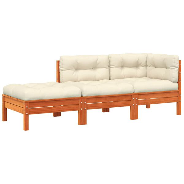 vidaXL Garden Sofa Wax Brown, Cream Solid Pine Wood Large 2-Seater