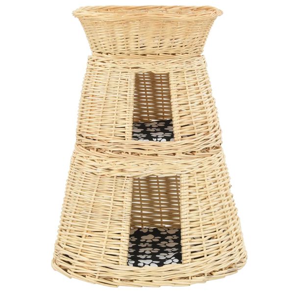 vidaXL Cat Basket Natural, Black, White Willow, Cotton, Polyester Small