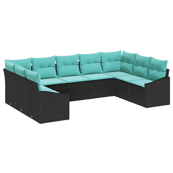 vidaXL Garden Sofa Set 9 pcs Black and Turquoise Poly Rattan