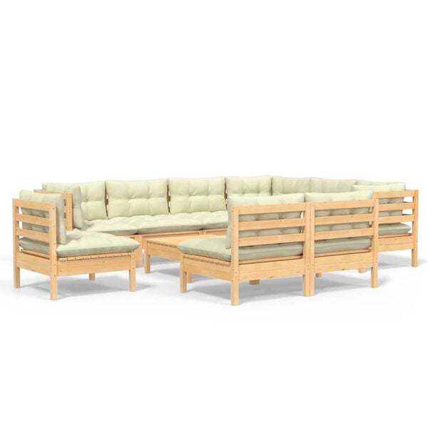 vidaXL Garden Lounge Set Cream, Natural Wood