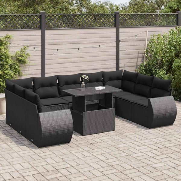 vidaXL Garden Sofa Set Black PE rattan, powder-coated steel, tempered glass