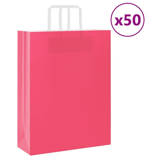 vidaXL Paper Bags 50 pcs with Handles Pink 12.6x4.7x16.5"
