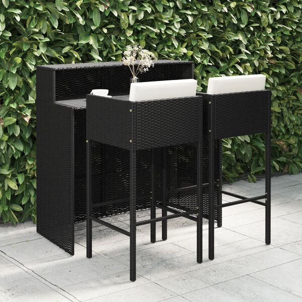 vidaXL Garden Bar Set Black, Cream White PE Rattan, Powder-Coated Steel