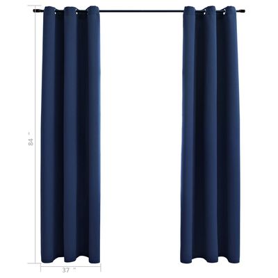vidaXL Blackout Curtains with Rings 2 pcs Navy Blue 37"x84" Fabric