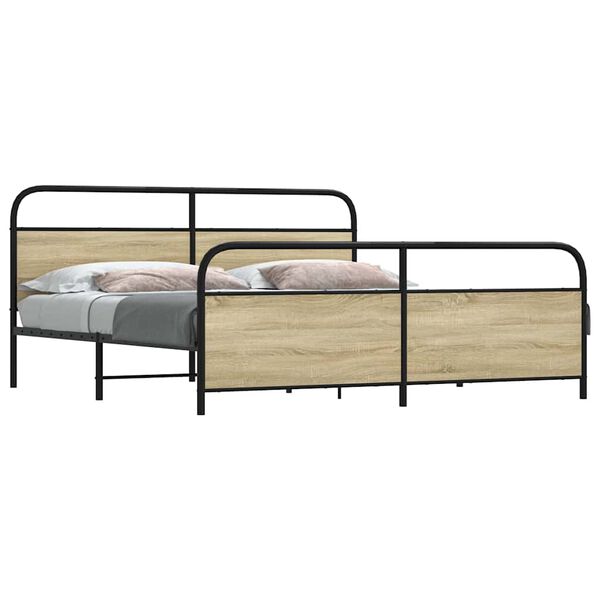 vidaXL Bed Frame Sonoma Oak Steel, Engineered Wood Full Bed