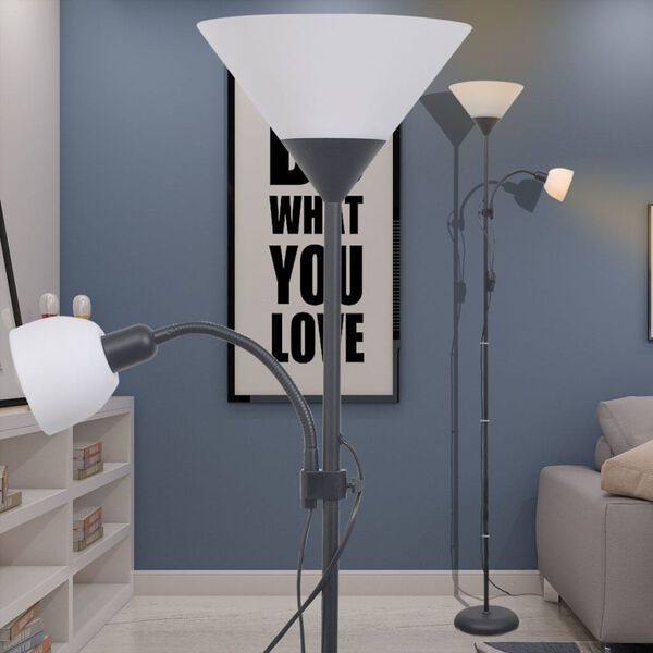 vidaXL Floor Lamp Black Steel Tall Floor Lamp Cylindrical Modern