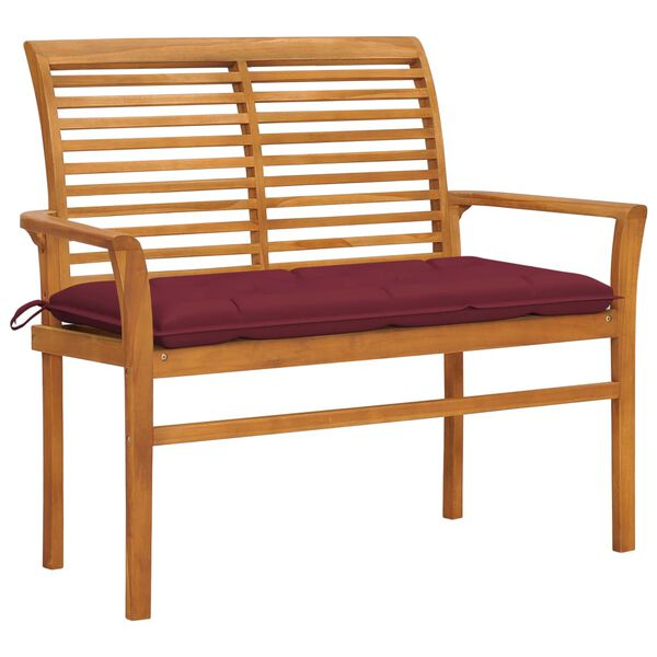 vidaXL Patio Bench Wine Red, Natural Teak Teak Wood, Polyester Fabric