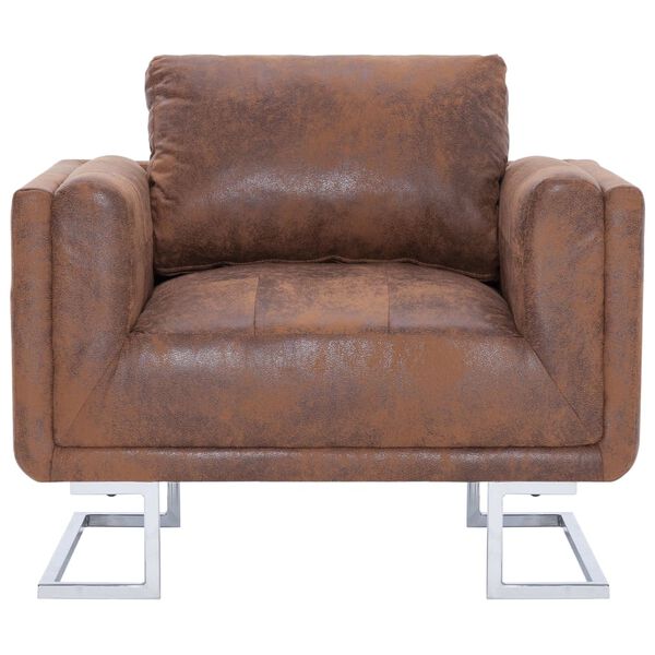 vidaXL Armchairs Brown Faux suede leather, wooden frame, chrome feet