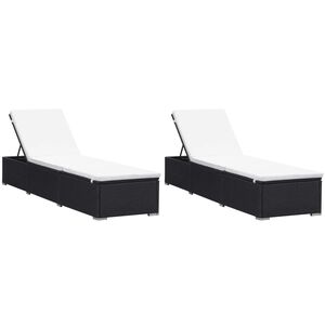 vidaXL Sun Lounger Set of 2 Black and cream PE rattan Large