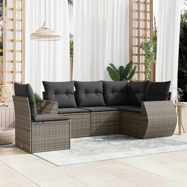 vidaXL Garden Sofa Set Grey, Dark grey cushions PE Rattan Large
