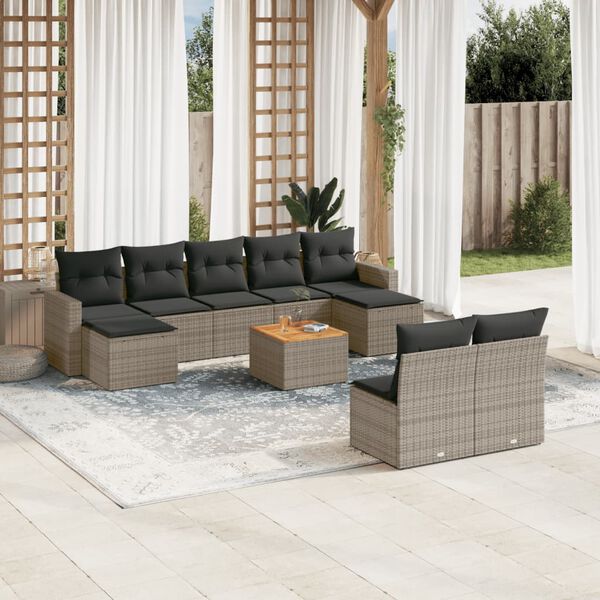 vidaXL Garden Sofa Set Grey PE Rattan Large Modular Garden Sofa Set