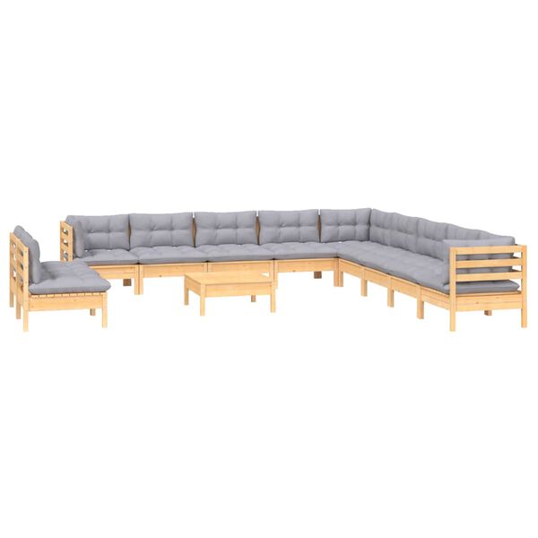vidaXL Garden Lounge Set Grey Solid pinewood, 100% polyester fabric
